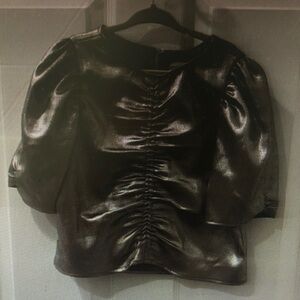 Black Satin Puff Sleeve Top